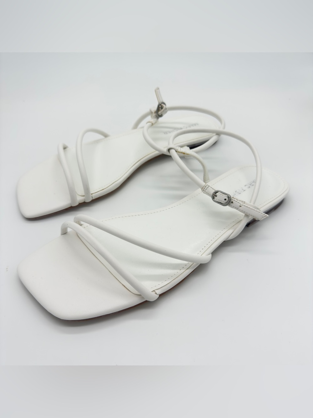 Marc Fisher White Minimal Strappy Square-Toe Sandals